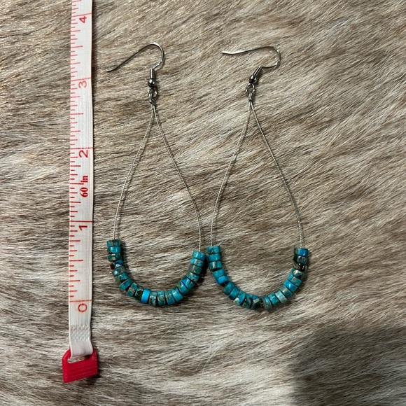 Turquoise Beaded Drop Earrings - Picture 2 of 3